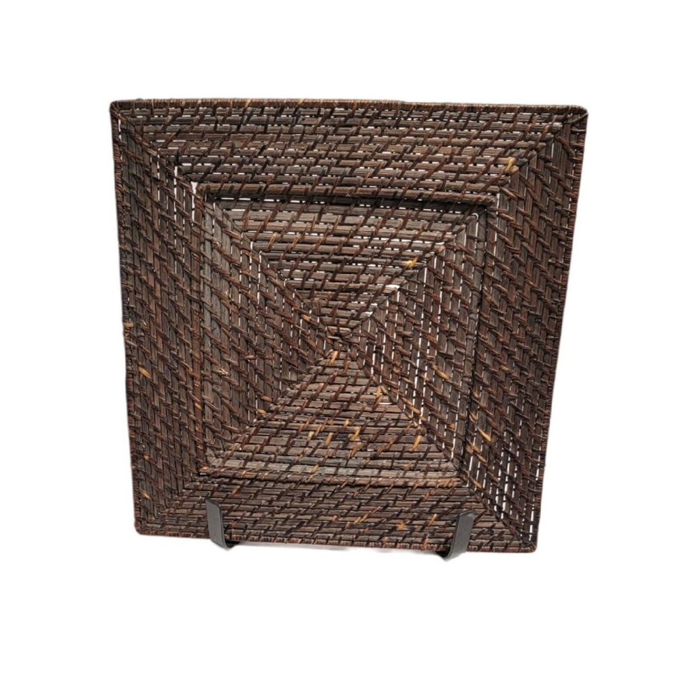 2 Woven Wicker Rattan 13" Square Charger Plates Boho Bohemian